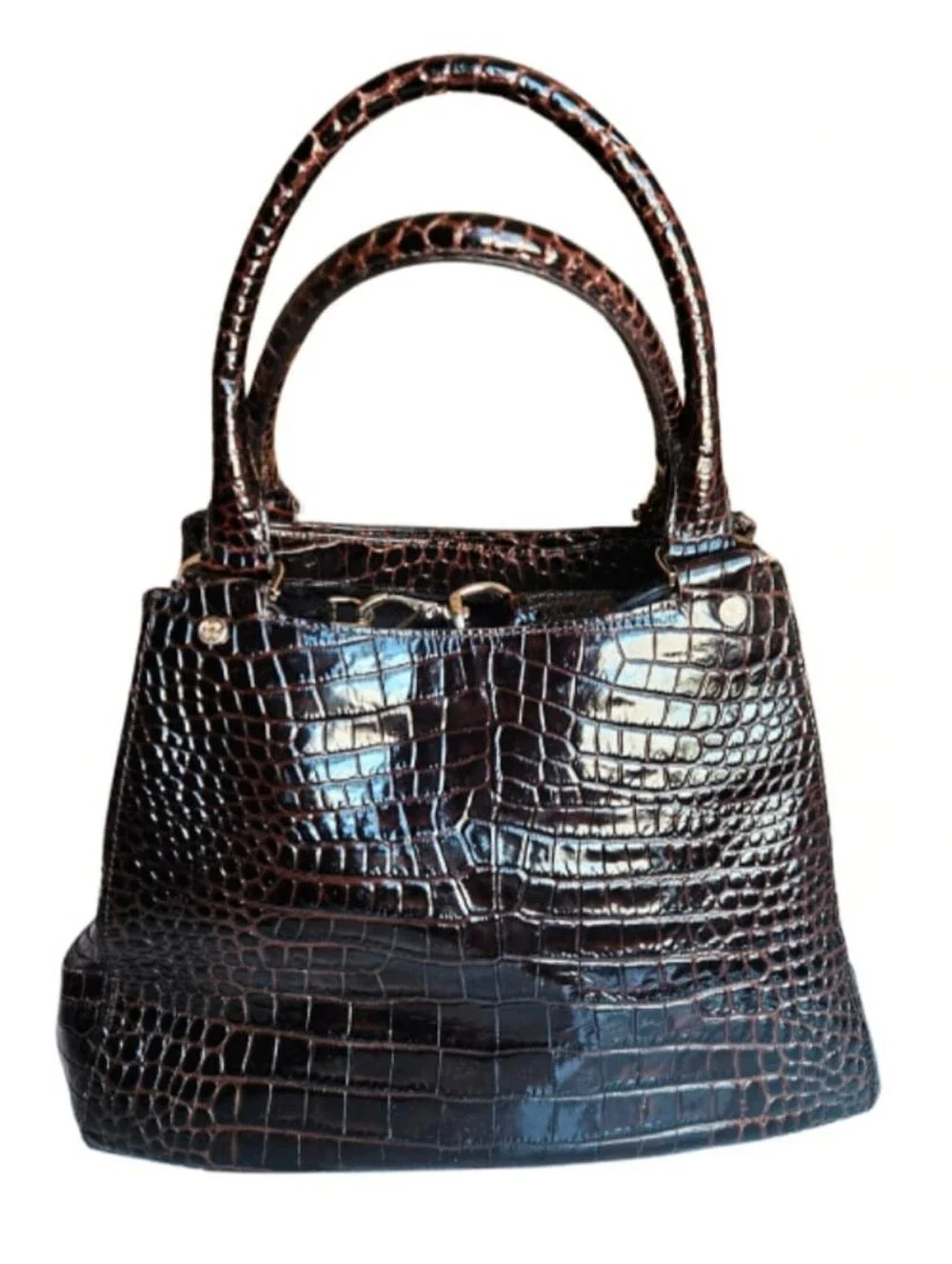 Cole Haan Dark Brown Croc-Embossed Top-Handle Satchel - Picture 5 of 15
